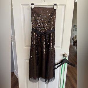 BCBGMAXAZRIA Strapless Black Sequin Cocktail Dress Size 6 Holiday Party Designer